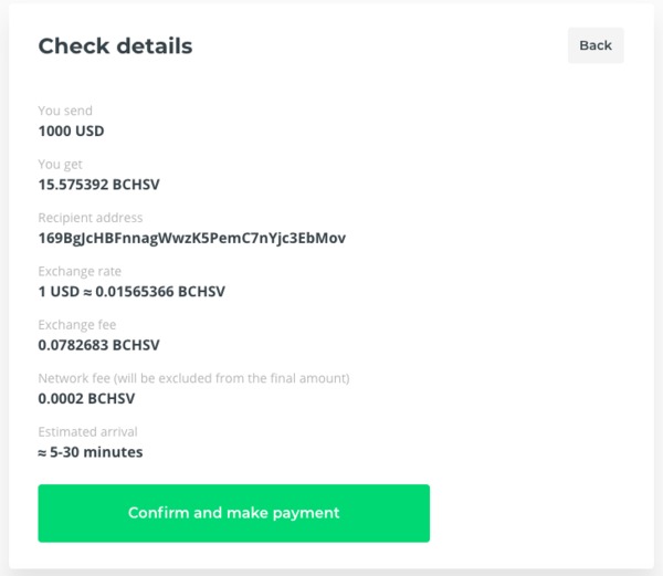 Changelly check details page.